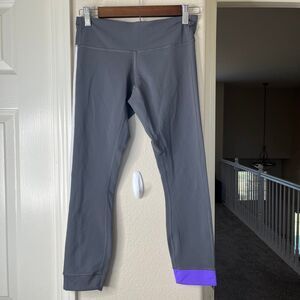 Lululemon Amped Crop Women’s Leggings Low Rise In Gray Purple White Sz 6 #499